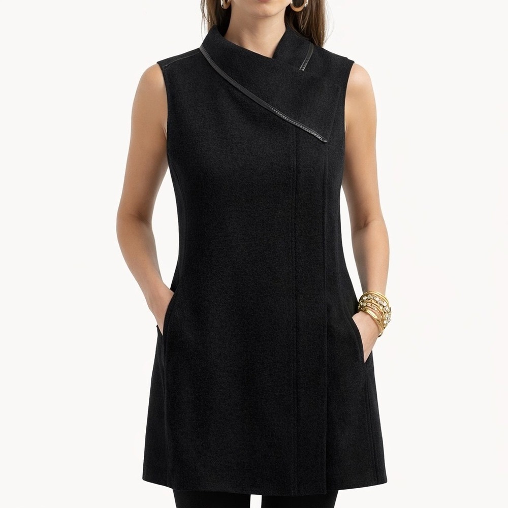 Beyond Threads Womens‎ Alpaca Wool Blend Sleeveless Asymmetric Vest Coat Black L